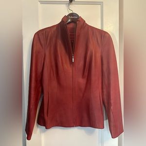 COLE HAAN muted ruby red lambskin leather jacket - women’s size 6